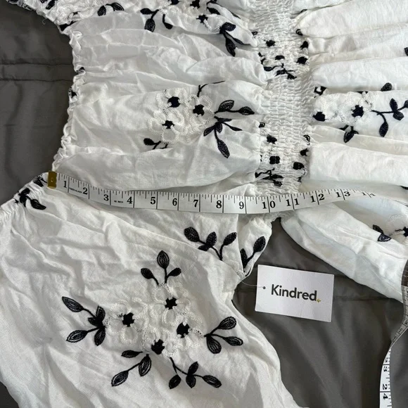 Kindred Anthropologie White Navy Embroidered Peasant Midi Dress 3X NWT Boho - Picture 9 of 14